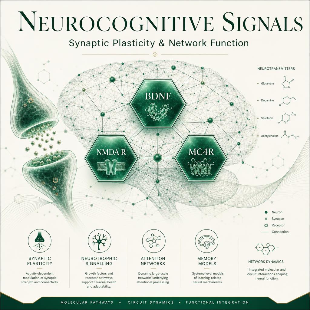Scientific illustration of neurocognitive signalling, synaptic plasticity and network function research