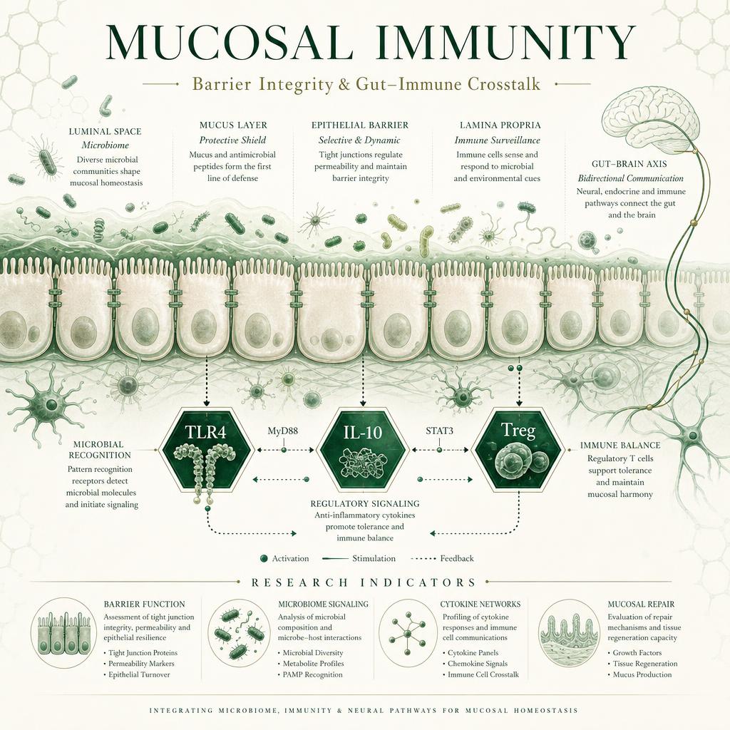 Scientific illustration of mucosal immunity, intestinal barrier integrity and gut-immune research